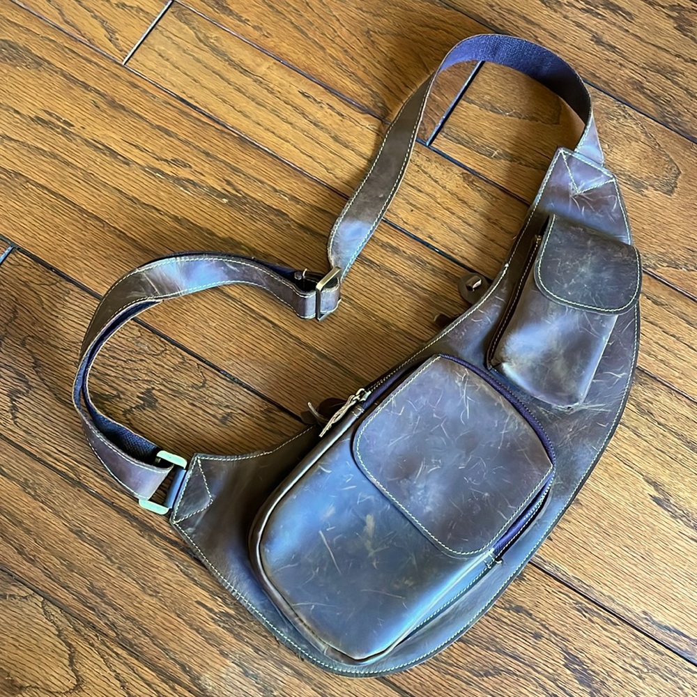 Handmade Brown Leather Crossbody Shoulder Bag